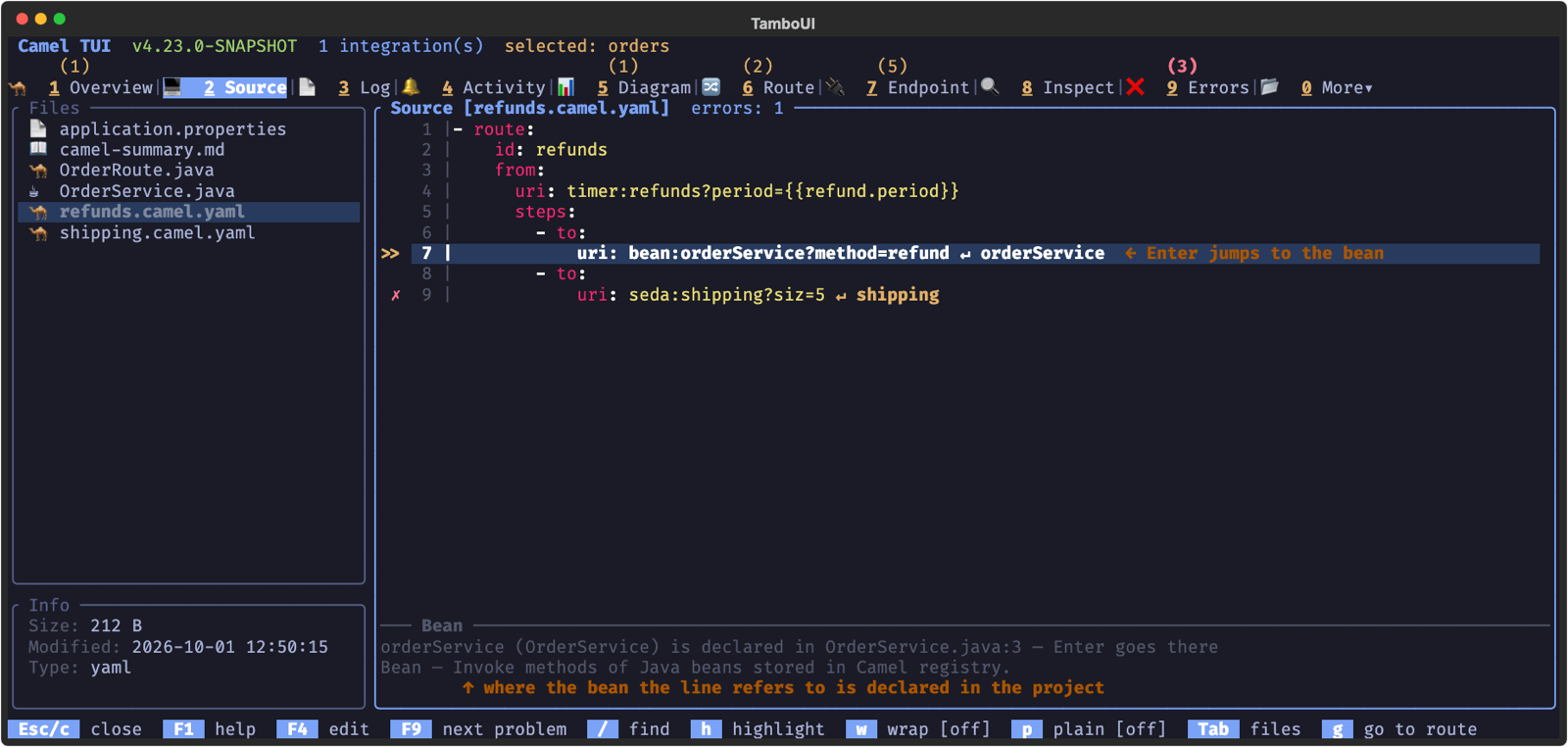 Where the bean of a line is declared